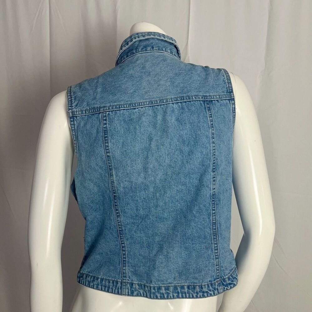 Vintage y2k Bill Blass Denim Vest Pink Flower Embroidered Western Size M - Picture 4 of 6